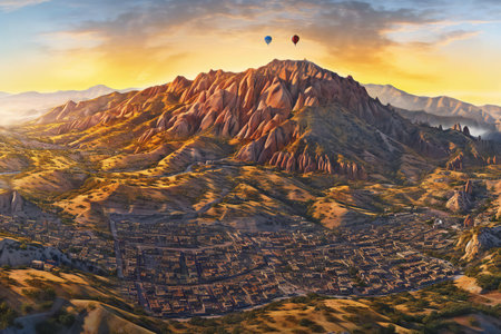 Hot air balloons over the city of Goreme, Cappadocia, Turkeyの素材