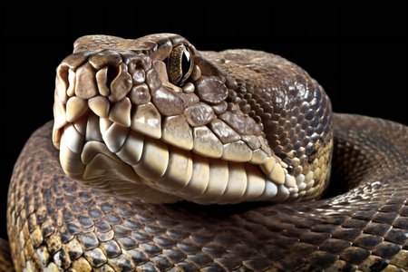 Portrait of a Boa constrictor on a black backgroundの素材