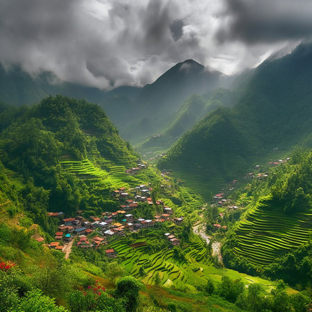 Terraced rice field landscape in Sapa, Lao Cai, Vietnamの素材