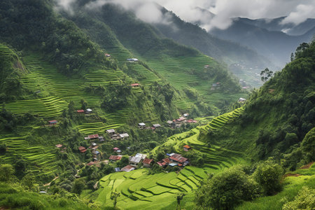 Rice terraces in Sapa, Vietnam. Sapa is a popular destination for tourists.の素材