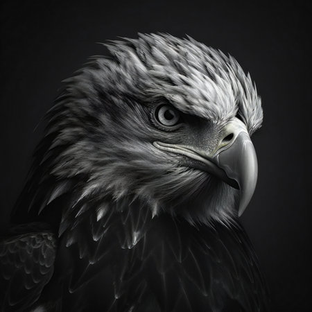 eagle portrait on dark background, illustration, black and whiteの素材