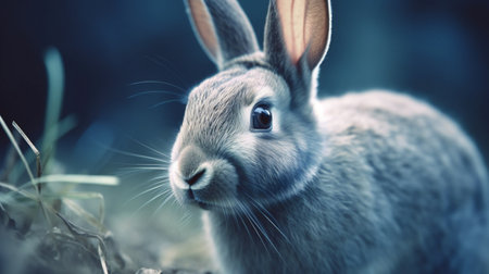 Rabbit in the meadow. Close-up. Retro style.の素材