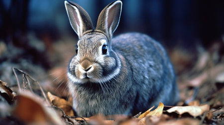 Rabbit in the forest, closeup of a wild animal.の素材