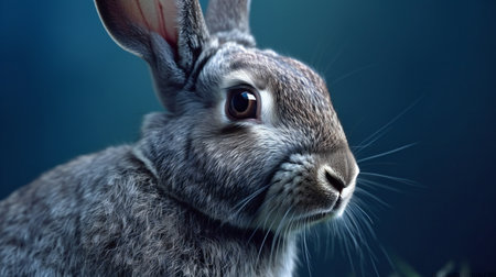 Rabbit close-up on a dark blue background. Easter bunny.の素材