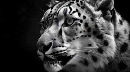 Snow leopard portrait on a black background. Close-up.の素材