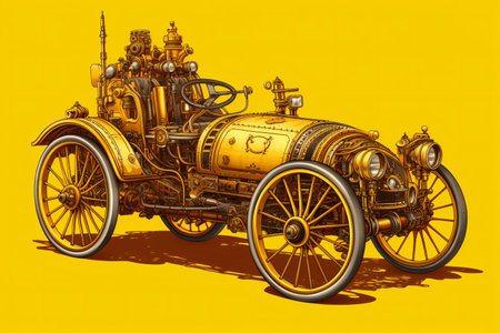 Vintage car on a yellow background.の素材
