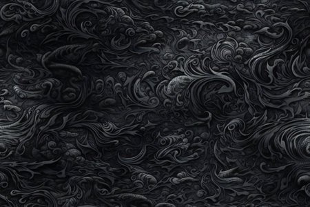 illustration of abstract black background with swirls and waves.の素材