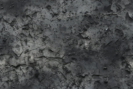 Black concrete wall with cracks and scratches. Abstract background and texture for design.の素材