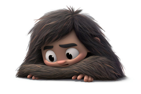Scary cartoon little girl with long hair.の素材