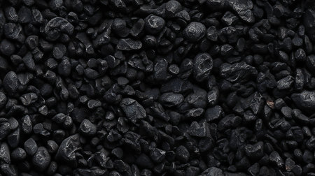 Pile of black coal as background, top view, close upの素材