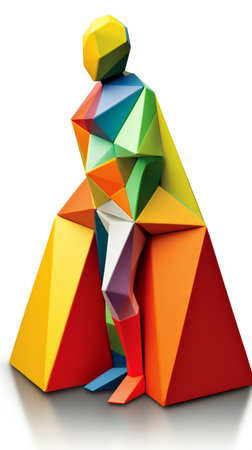 abstract man with colorful geometric shapes over white backgroundの素材