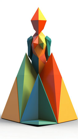 Businessman with colorful pyramid on white background.の素材