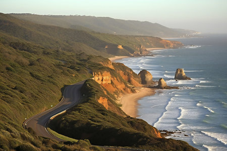 Coastline of the Great Ocean Road at sunset, Victoria, Australiaの素材