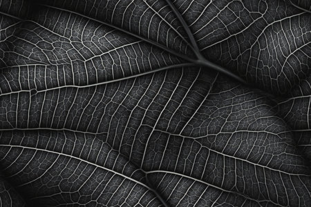 Close up of black leaf texture. Nature background.の素材