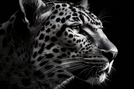 Portrait of a leopard on a black background. Close-upの素材