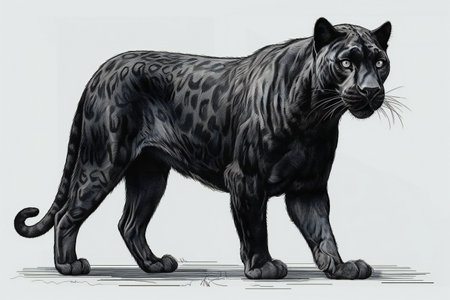 Sketch of a big black panther, Panthera leoの素材