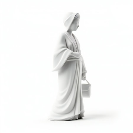 Statue of the Virgin Mary on a white background.の素材