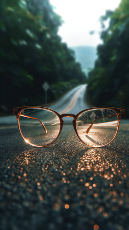 Glasses on the road in the evening, vintage color tone.の素材