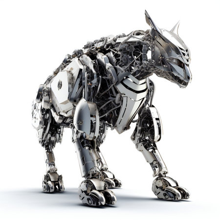 a robot made of metal on a white backgroundの素材
