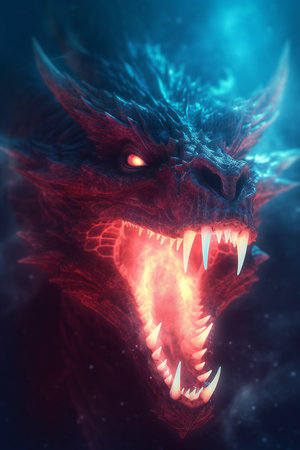 Dragon head with sharp teeth and sharp teeth.の素材