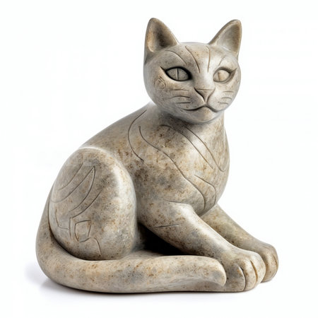 Ceramic figurine of a cat on a white background.の素材