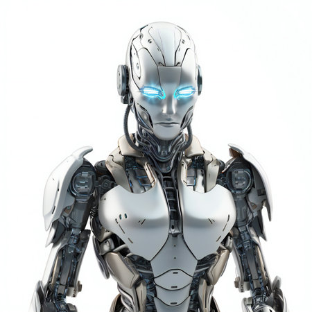 robot build with artificial intelligence on white background no shadowの素材