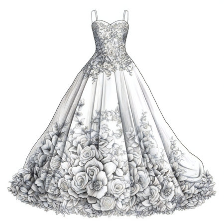 Wedding dress isolated on white background. Hand drawn sketch.の素材