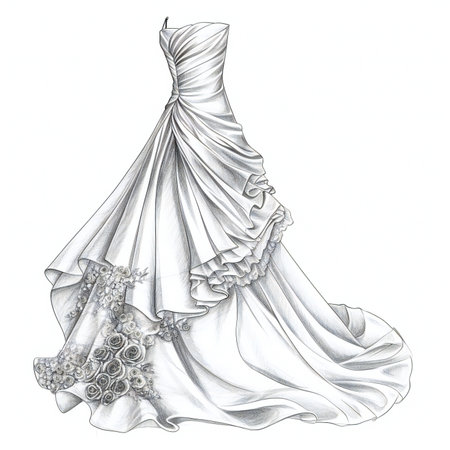 Wedding dress isolated on white background. Hand-drawn illustration.の素材