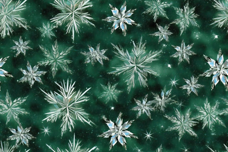 Snowflakes on a dark green background.の素材