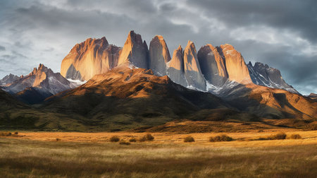 Panoramic view of the Patagonian landscape. Torres del Paine National Park, Chileの素材