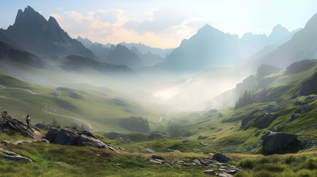 Sunrise in the mountains of the Dolomites, Italy.の素材