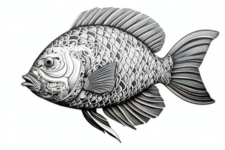 Black and white fish isolated on white background.の素材