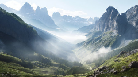 Panoramic view of the Dolomites mountains, Italy.の素材