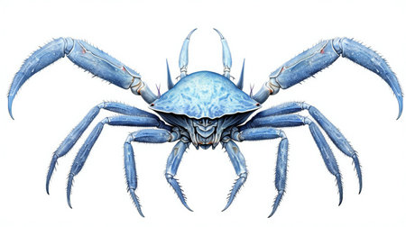 Blue crab isolated on white background. illustration. Studio photography.の素材