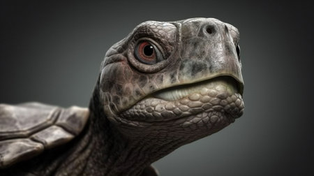Portrait of a giant tortoise. Studio shot on dark background.の素材