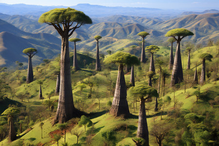 Beautiful Baobab trees on the hillside, Madagascar.の素材