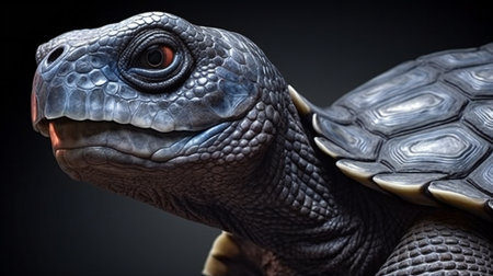 Portrait of a tortoise on a black background. Studio shot.の素材