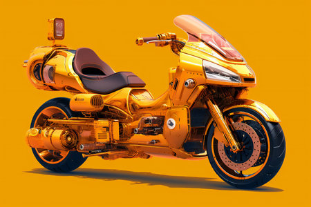 Modern powerful sports motorbike on a yellow background.の素材