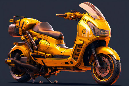 Modern yellow custom motorbike on a gray background.の素材