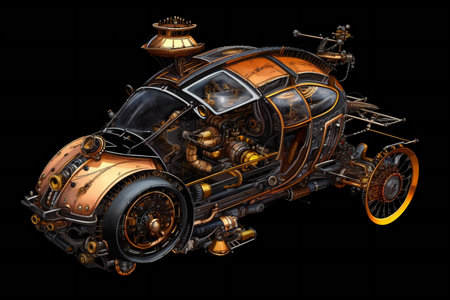 an old car isolated on a black background.の素材