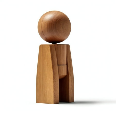 Wooden figure isolated on white background.  Wooden ballの素材