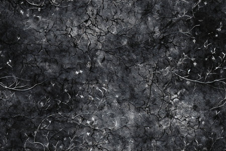 black and white abstract background with dry branches and leaves on the groundの素材