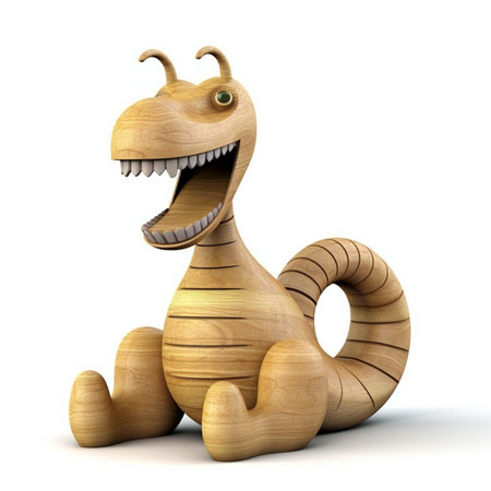 a wooden snake sitting on a white background.の素材