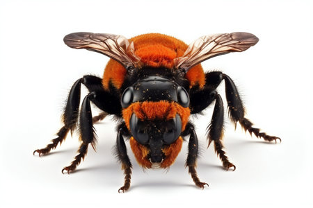 Bee isolated on white background. Close-up of a bee.の素材