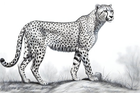 Cheetah on a white background. Hand-drawn illustration.の素材