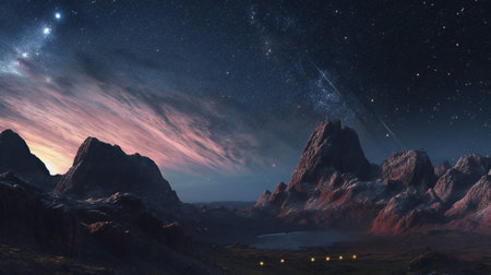 Fantasy alien planet. Mountain and lake.の素材