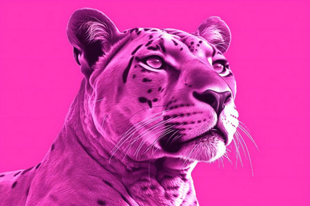 Portrait of a beautiful leopard on a pink background.の素材