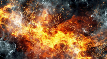 Fire flames on black background. Design element.の素材