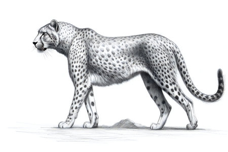 Cheetah, cheetah standing on its hind legs. Hand drawn illustration.の素材
