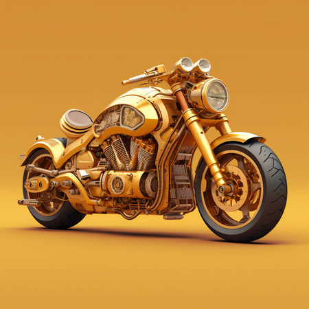 Modern chopper motorcycle on a yellow background.の素材